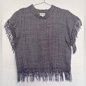 KOCH Blue Grey Tassel Fringe Short Poncho Shirt - Women Size Small